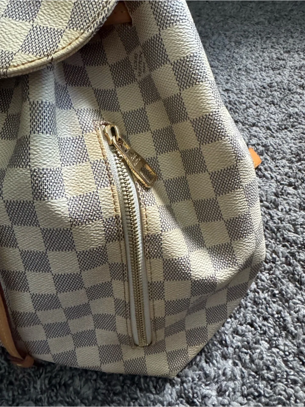 Louis Vuitton Damier Azur Checker Canvas Backpack in White and Tan
